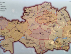 "The Republic of Kazakhstan", с 17 областями + 3 обл. города, Размер 150*250 см. 2024 г. англ.яз