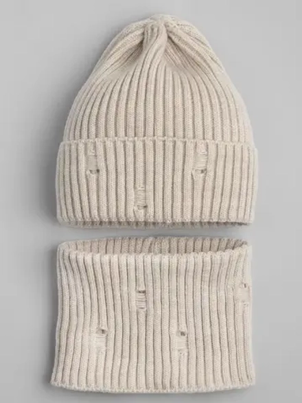 Шапка бини рваная и снуд осенняя