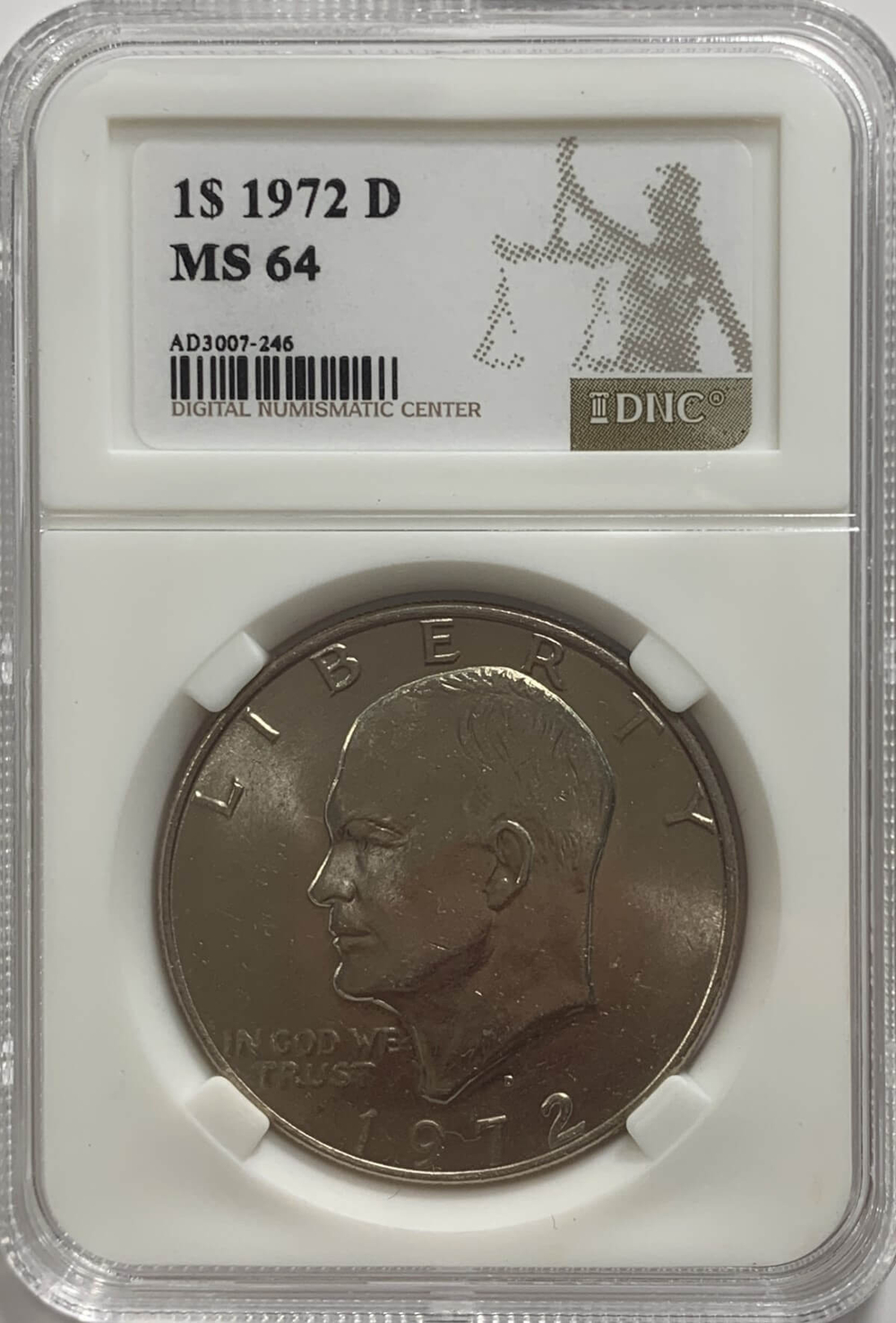 США 1 доллар (dollar) 1972 D "Эйзенхауэр" в слабе DNC (MS64)