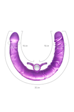 Фиолетовый двухсторонний фаллоимитатор с вибропулей - 35 см.