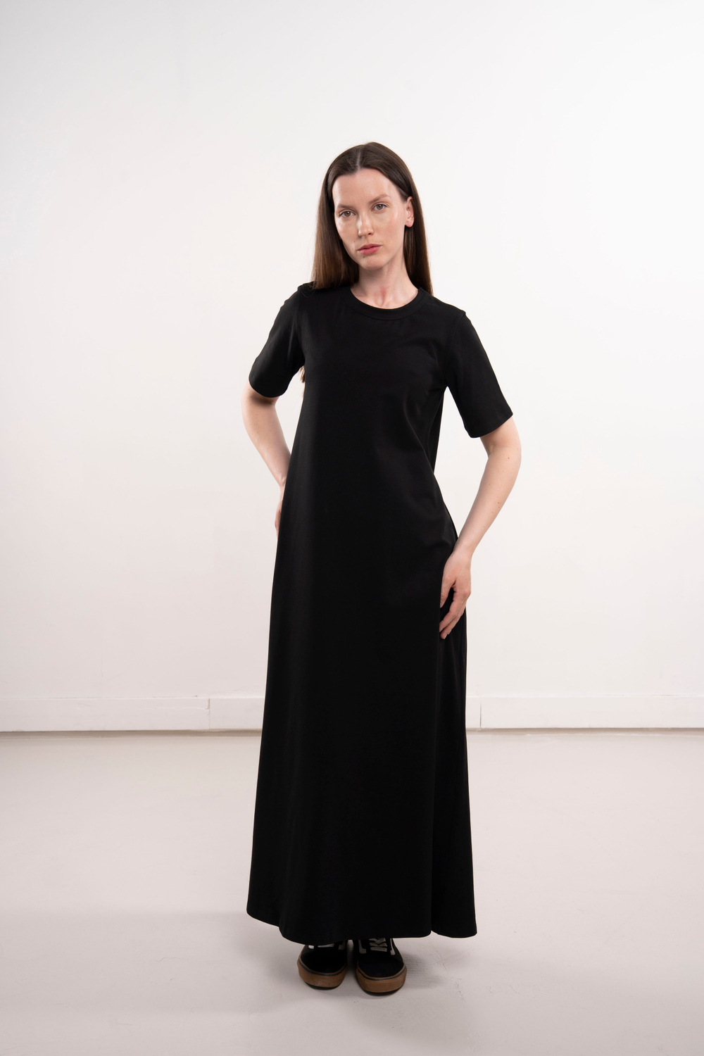 Длинное свободное платье с карманами | + цвета