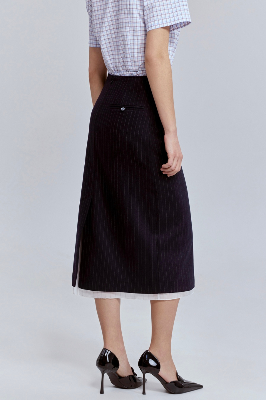 Юбка в полоску из шерсти с контрастной подкладкой