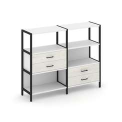 Shelf System Двухсекционный стеллаж трехярусный с ящиками SN.STM-323 Белый/Дуб Наварра/Металл Черный