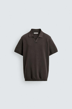 ZARA ПОЛО ИЗ РЕЛЬЕФНОГО ТРИКОТАЖА, ШОКОЛАДНЫЙ