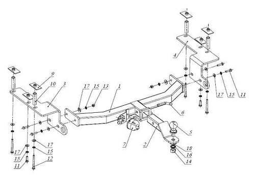 Фаркоп Бизон на Ssang Yong Actyon Sports FA 0597-E (с 2006 по 2011 г.в.) (паспорт и сертификат в комплекте)(без электрики)