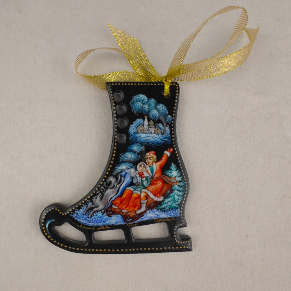 Сувенир Конек "Зимние забавы" с росписью Палех в коробке