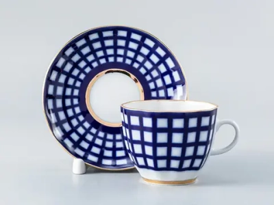 Чашка с блюдцем кофейная 140 мл форма Тюльпан рисунок Кобальтовая клетка арт. 81.15017.00.1