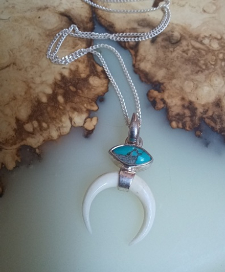 Подвеска ЛУННИЦА,  бирюза/слоновая кость/ серебро