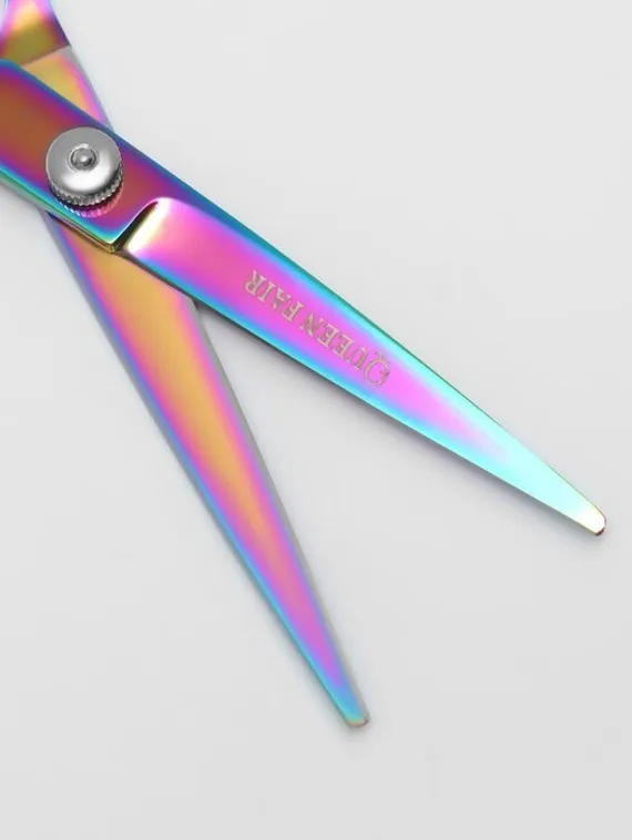 Ножницы парикмахерские с упором «Premium», загнутые кольца, лезвие — 6 см, цвет хамелеон