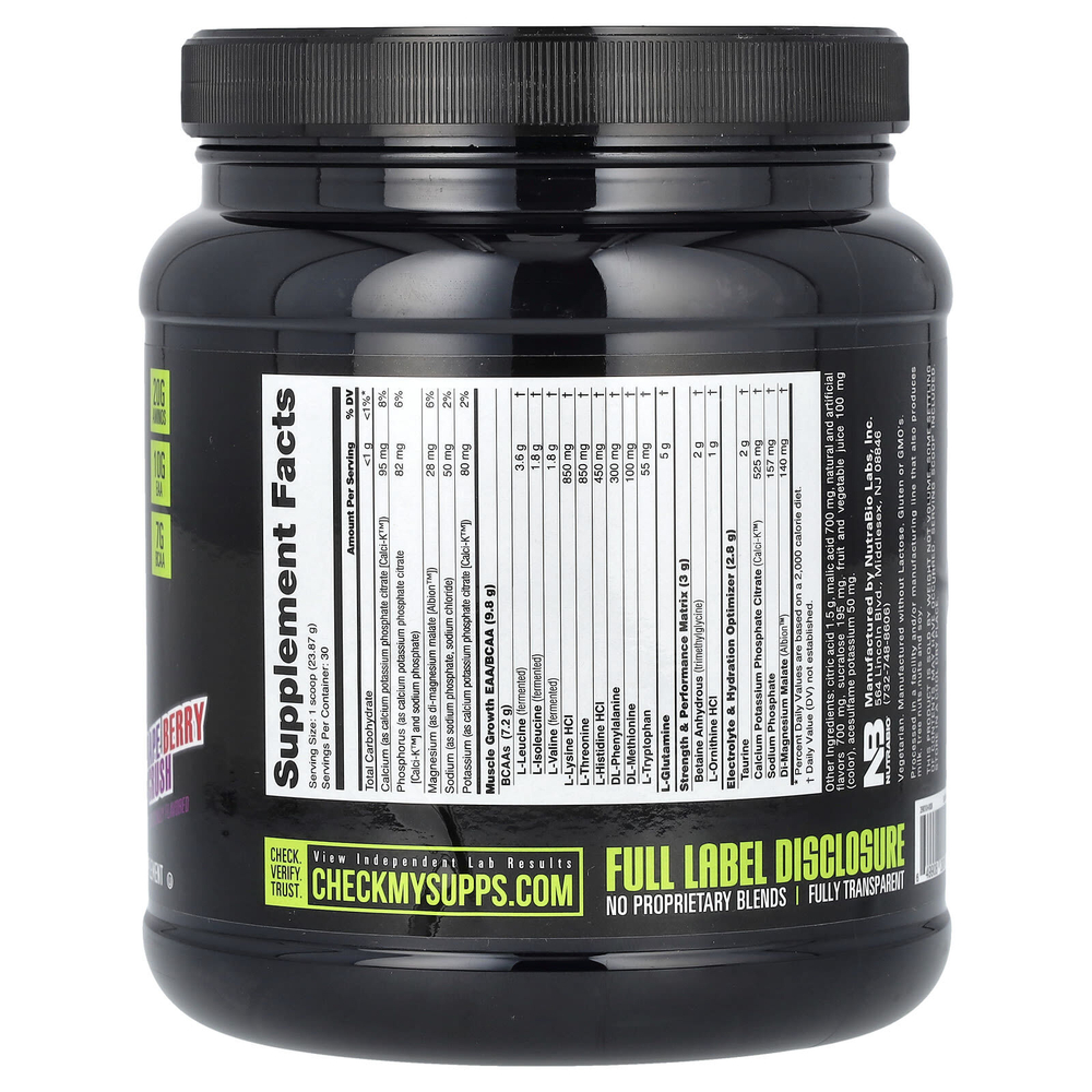 NutraBio, Intra Blast, аминокислотное топливо для приема во время тренировки, со вкусом винограда и ягод, 716 г (1,58 фунта)