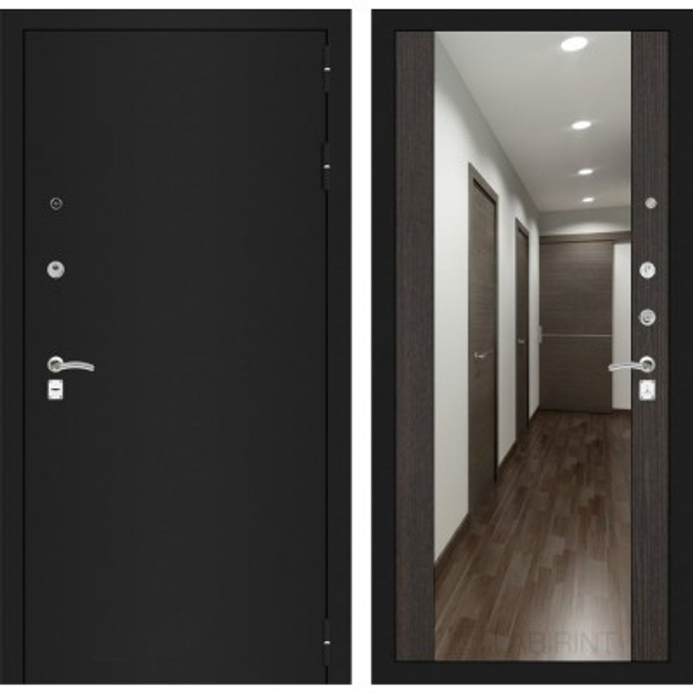 Дверь Входная Лабиринт CLASSIC шагрень черная С зеркалом Максимум Венге