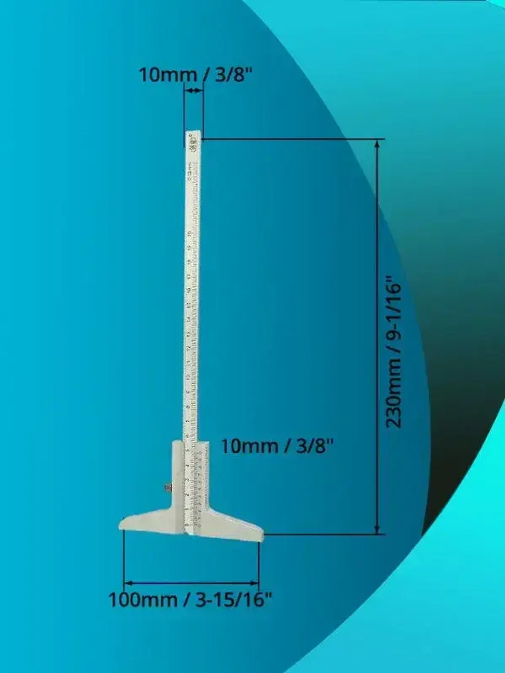 Штангенглубиномер 150 мм, с стопорным винтом и шкалой нониуса, с ценой деления 0.02 мм.