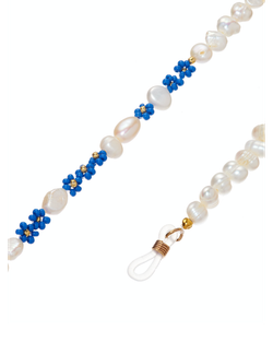 Цепочка на очки, жемчуг, цветы синие