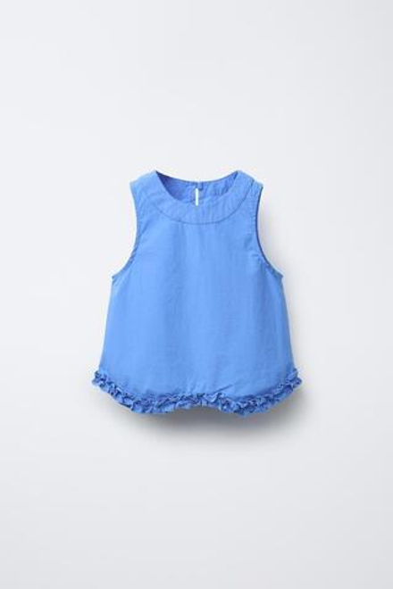 ZARA ТОП С ОБОРКАМИ, ГОЛУБОЙ