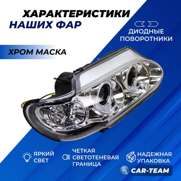 Фары ВАЗ 2113, 2114, 2115 передние "Pro Sport" круглые би линзы с ангельскими глазками, с хром маской (диодные поворотники)