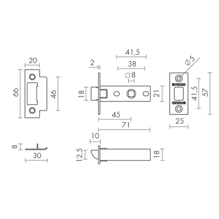 Защелка врезная F12-45-25 BL черный