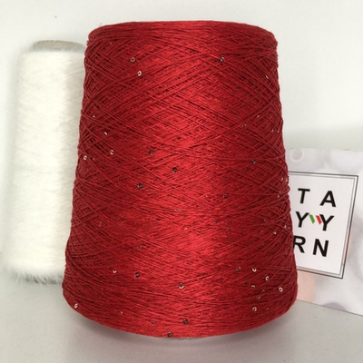 SELIN - Luxury Yarn Rigo; 97% лен, 3% шелк, микропайетки 2мм; 500м/100гр; col.6449 красный Dior, пайетки серебро; S704