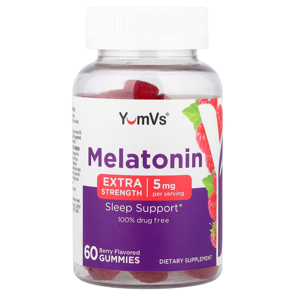 YumVs, жевательные таблетки с мелатонином, со вкусом ягод, 60 жевательных таблеток (2,5 мг в 1 жевательной таблетке)