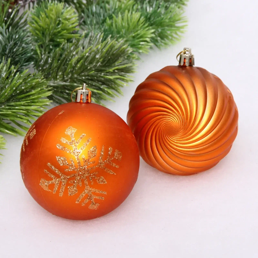 Новогодние шары «Изящные узоры» 8 см (набор 9 шт), Янтарь