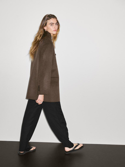 Massimo Dutti Пальто из смесовой шерсти с воротником в стиле смокинг, шоколадный