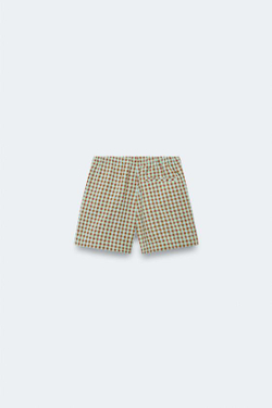 ZARA ШОРТЫ-БЕРМУДЫ В КЛЕТЧАТУЮ ПОЛОСКУ - LIMITED EDITION, БИРЮЗОВЫЙ
