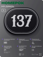Номерок на дверь квартиры 137, для кабинета, офиса, шильдик 9 х 7 см, черный, Айдентика Технолоджи