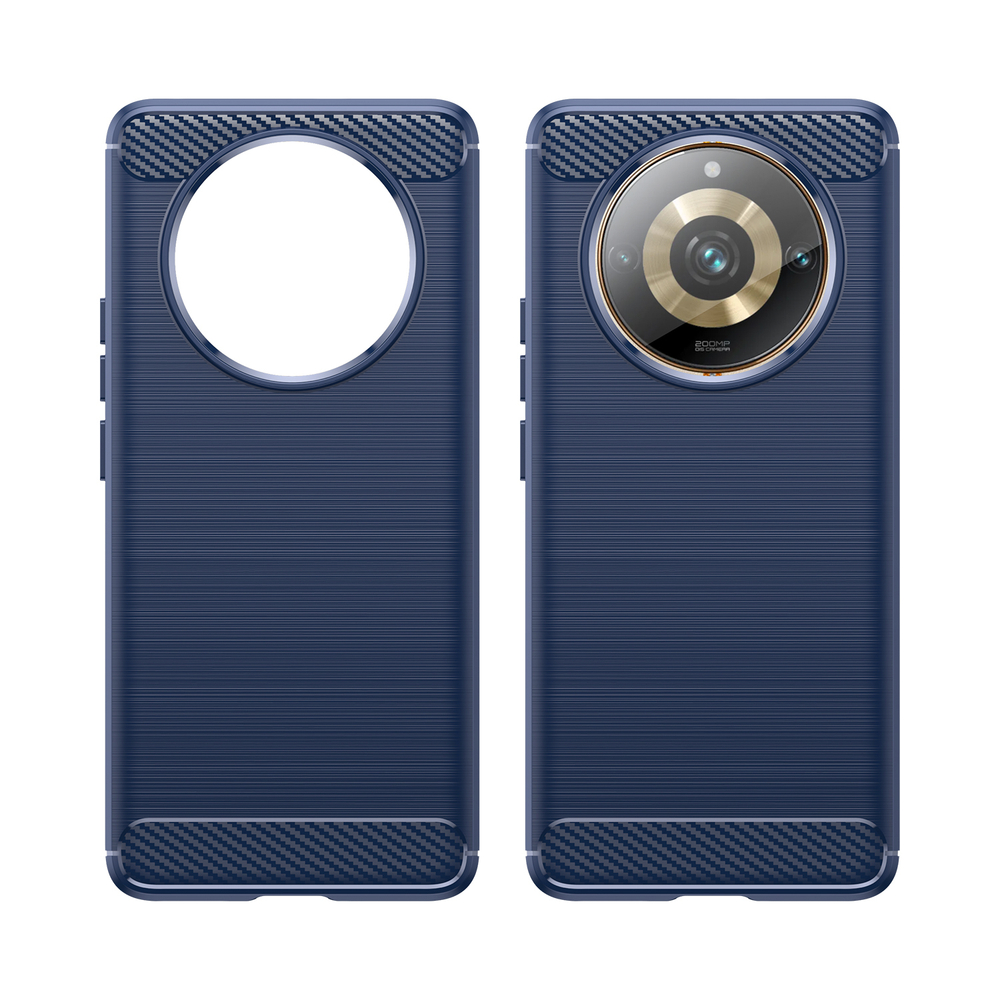 Мягкий чехол синего цвета в стиле карбон для Realme 11 Pro и 11 Pro+, серия Carbon от Caseport