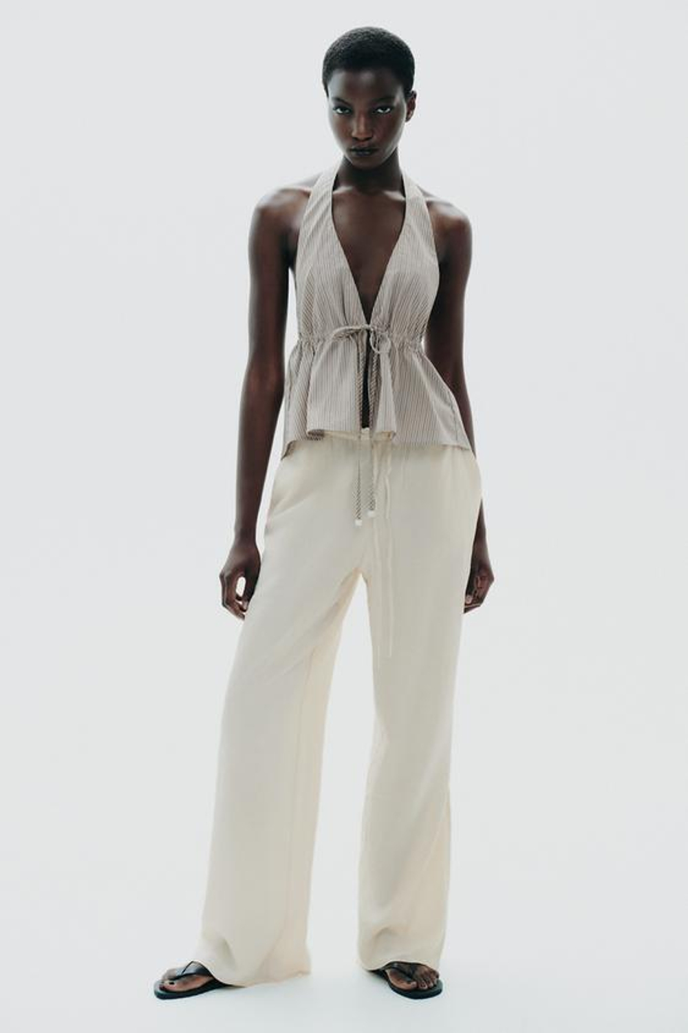 ZARA БРЮКИ ИЗ ТКАНИ С РЕЛЬЕФНЫМ УЗОРОМ, ЦВЕТ СЛОНОВОЙ КОСТИ