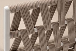 "Диего" диван 2-местный плетеный из роупа, основание дуб, каркас алюминий светло-серый (RAL7035) шагрень, роуп бежевый круглый, ткань бежевая 15052