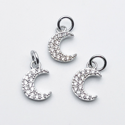 Подвеска Месяц, цвет серебро (родий), фианиты, размер 11*8 мм, цена за 1 шт
