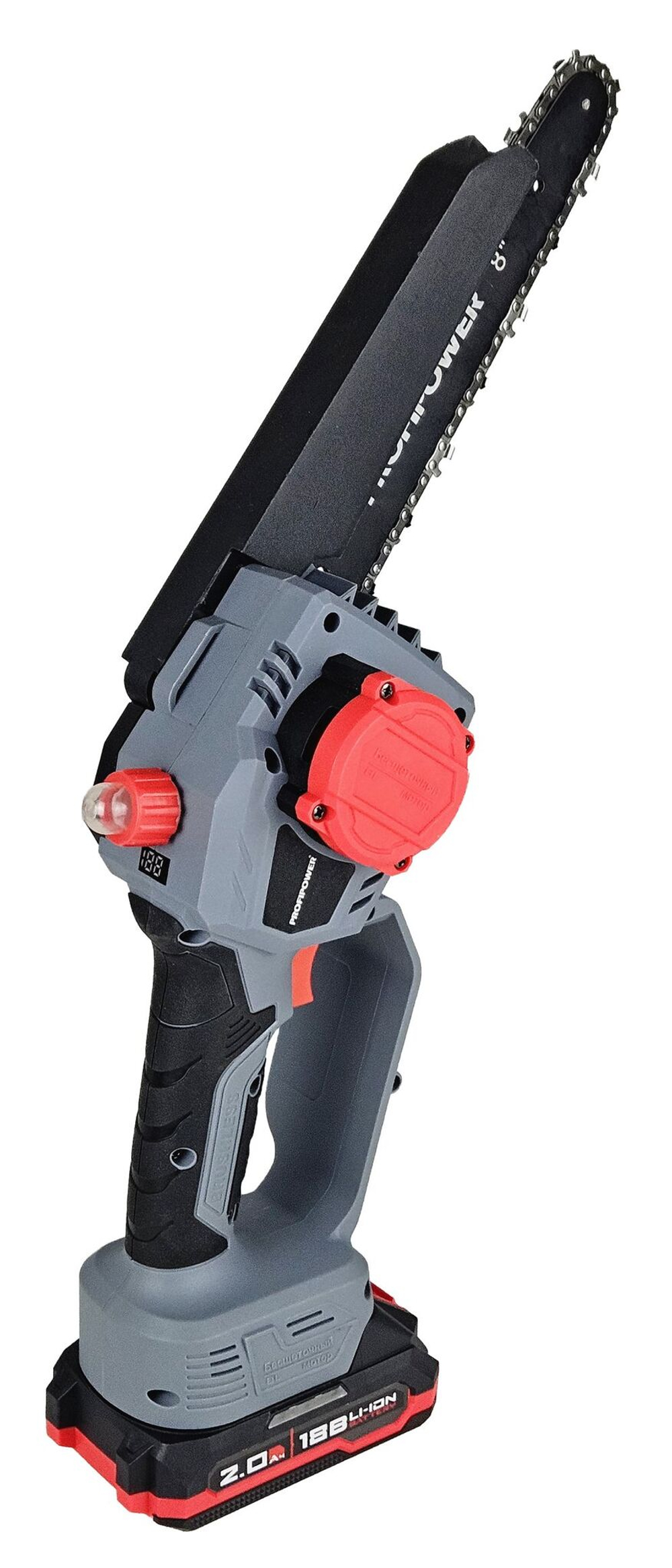Аккумуляторная бесщеточная цепная пила PROFIPOWER MKGSH-18V (18В,Li-ion-2шт, 2.0Ач, 20см, 8",2шт-цепи,45звеньев, 0-4500 об/мин, З/У, в коробке)