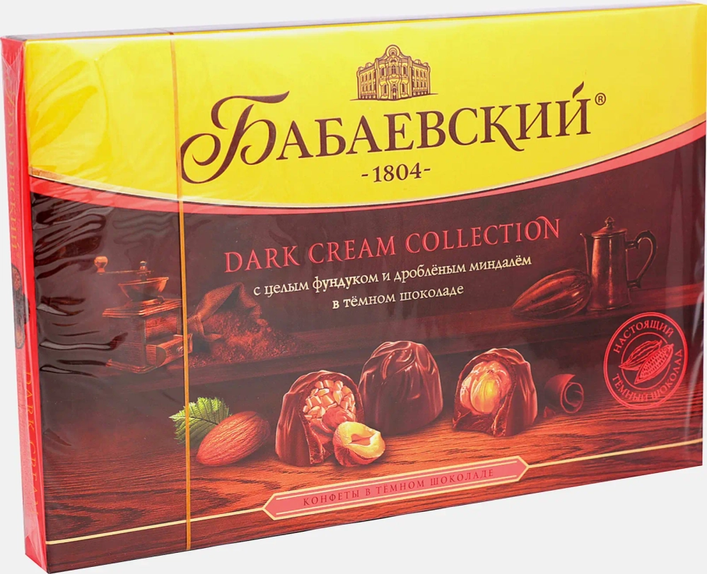 Конфеты Бабаевский Dark Cream дробленый миндаль и ореховый крем в темном шоколаде 200г
