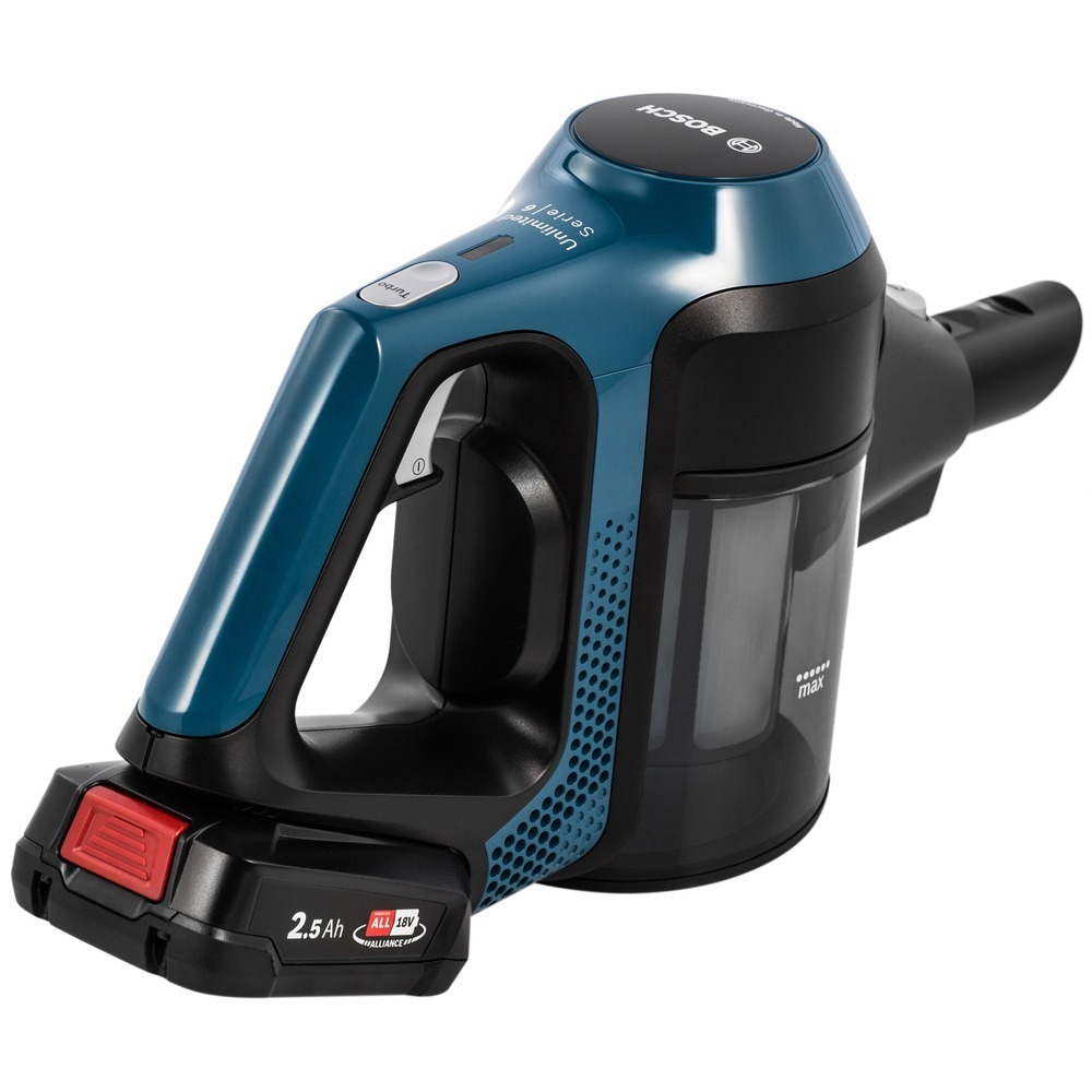 Вертикальный пылесос BOSCH Unlimited Serie 6 (BBS611LAG), контейнер, 0.4 л, синий
