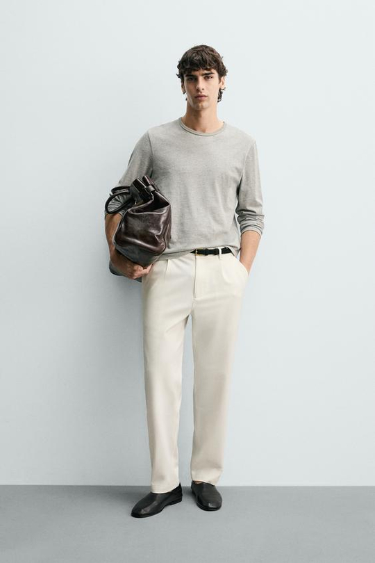 ZARA БРЮКИ STRAIGHT FIT КОМФОРТ, ЖЕЛТОВАТО-БЕЛЫЙ