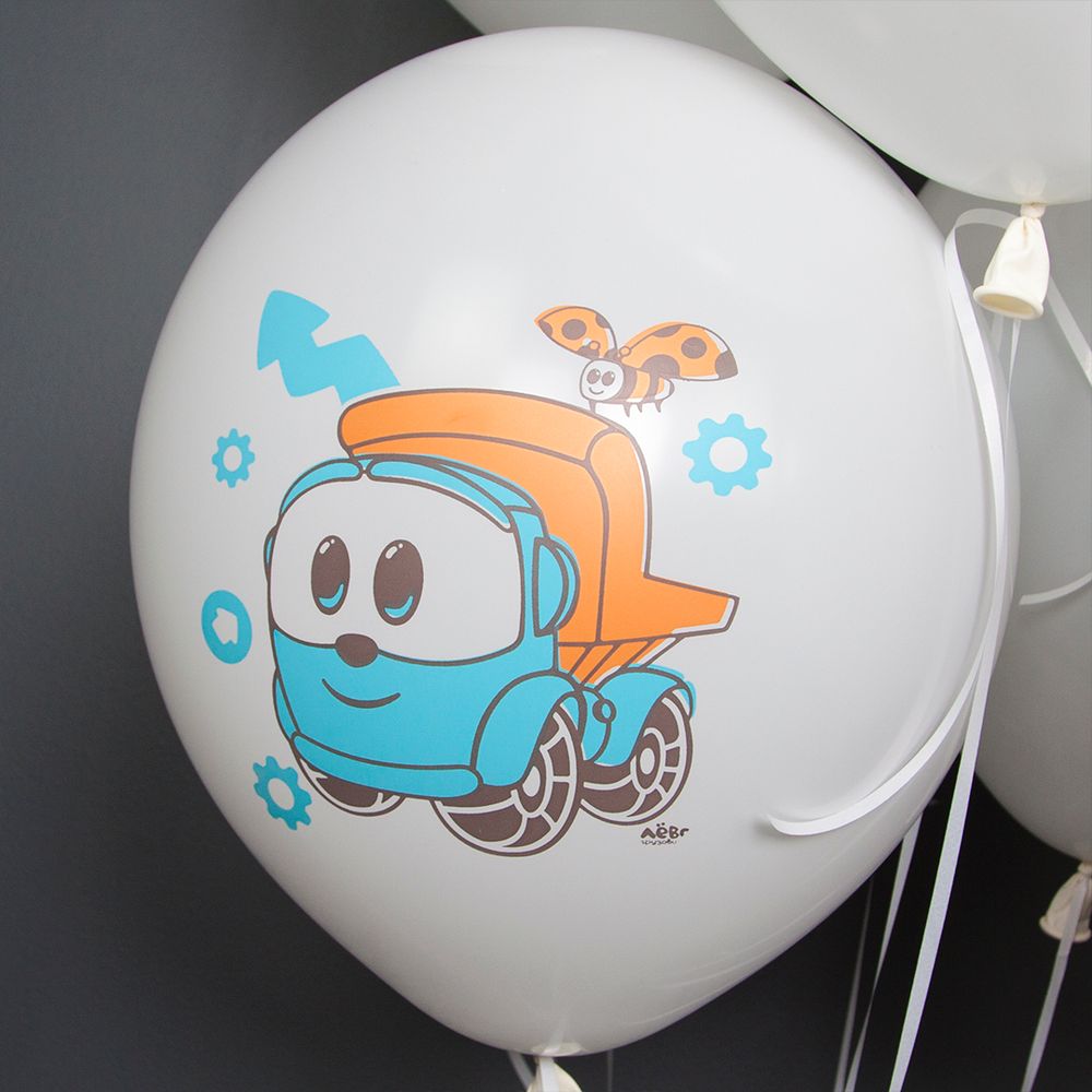 Шар (12''/30 см) Грузовичок Лёва, С Днем Рождения!, Белый (200), пастель, 2 ст, 25 шт.