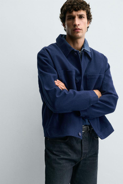 ZARA СТЕГАНАЯ КУРТКА ИЗ ЛИОЦЕЛЛА И ХЛОПКА, ЯРКО-СИНИЙ