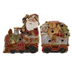 GAEM Набор из 2шт: Фигурка декор c подсветкой "Дед Мороз на поезде" (LR44x6), L26 W9 H15,5 см