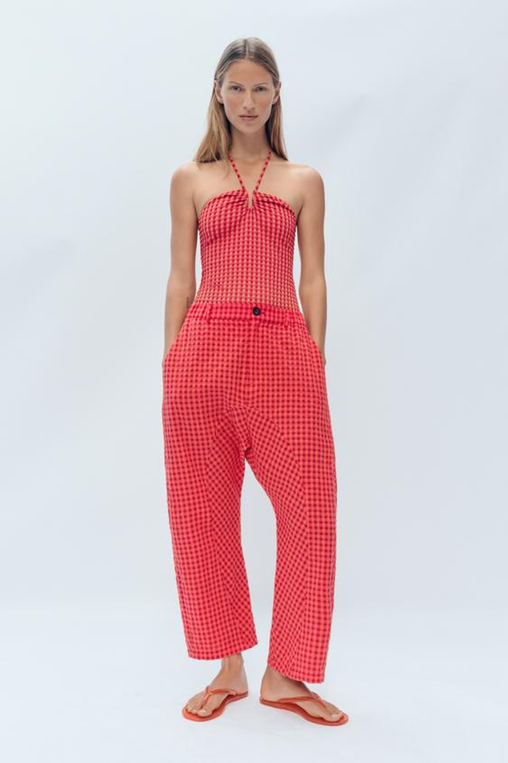 ZARA КУПАЛЬНИК В ПОЛОСКУ НА БРЕТЕЛЬКАХ - LIMITED EDITION, БУРГУНДИ