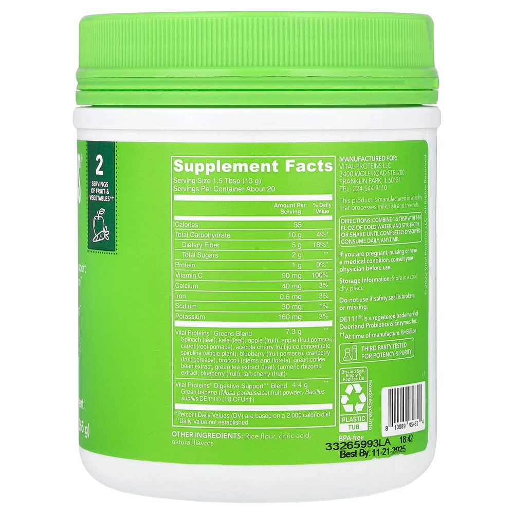 Vital Proteins, Daily Greens, зеленое яблоко, 265 г (9,3 унции)