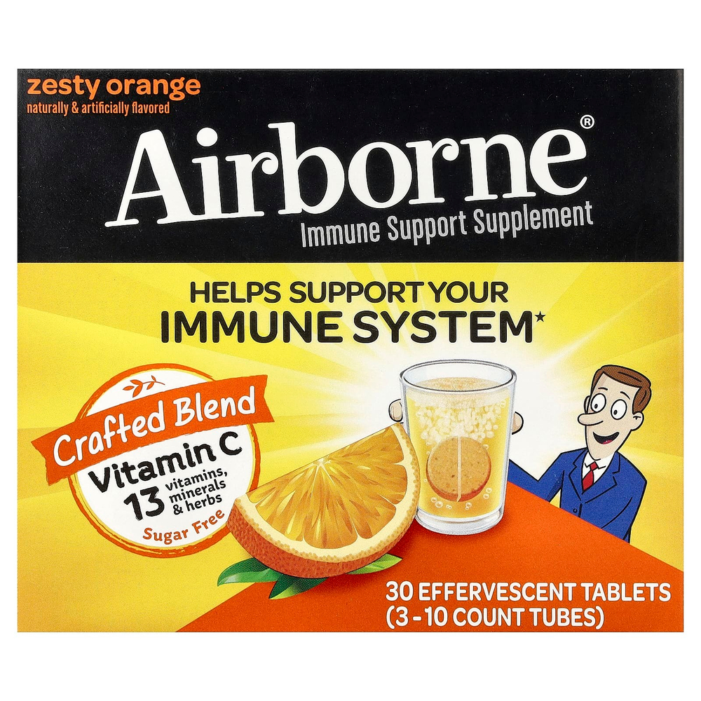 AirBorne, добавка для поддержки иммунной системы, со вкусом апельсина, 3 пробирки, по 10 шипучих таблеток