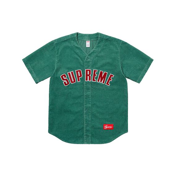 Supreme SS18 Corduroy Baseball Jersey Dusty Teal