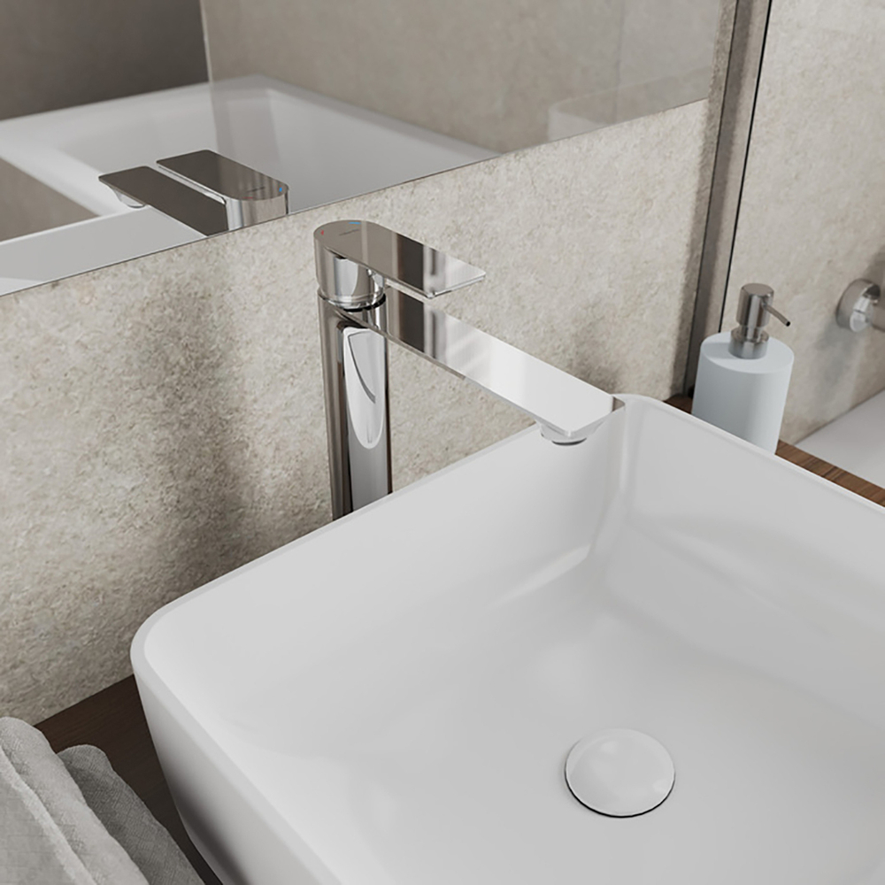 Смеситель для раковины 35к Milardo MAZBN01M01 "Maze" высокий, литой, нерж. сталь,  п/гайку, САТИН