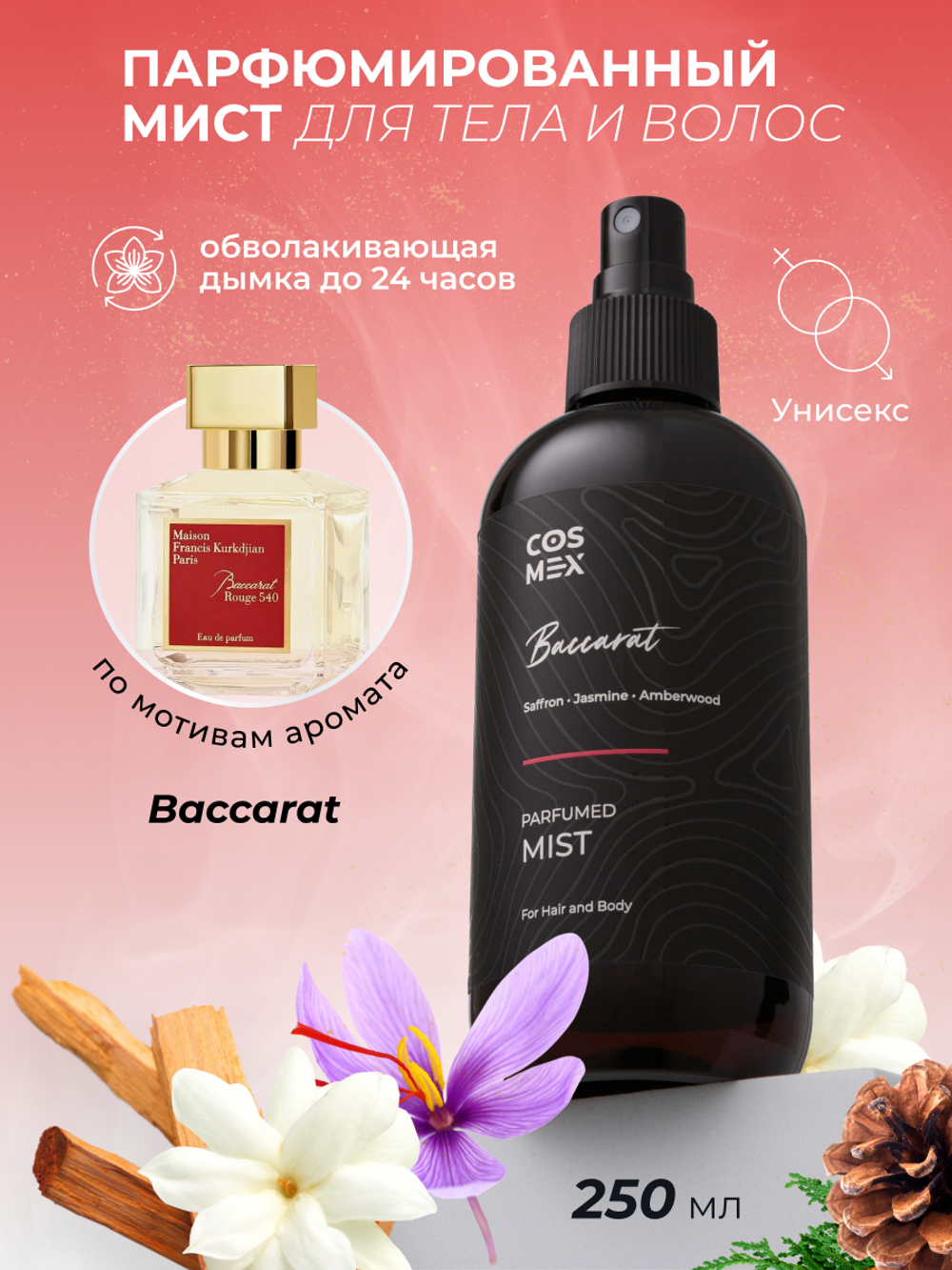 Cosmex Parfumed Mist Baccarat Парфюмированный мист для тела и волос Баккарат 250 ml