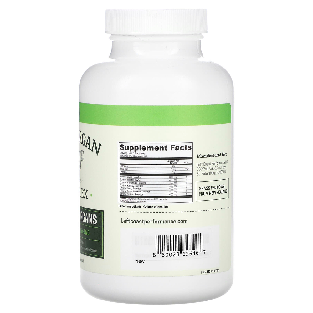 Left Coast Performance, Beef Organ Complex, комплекс из говядины, 180 капсул