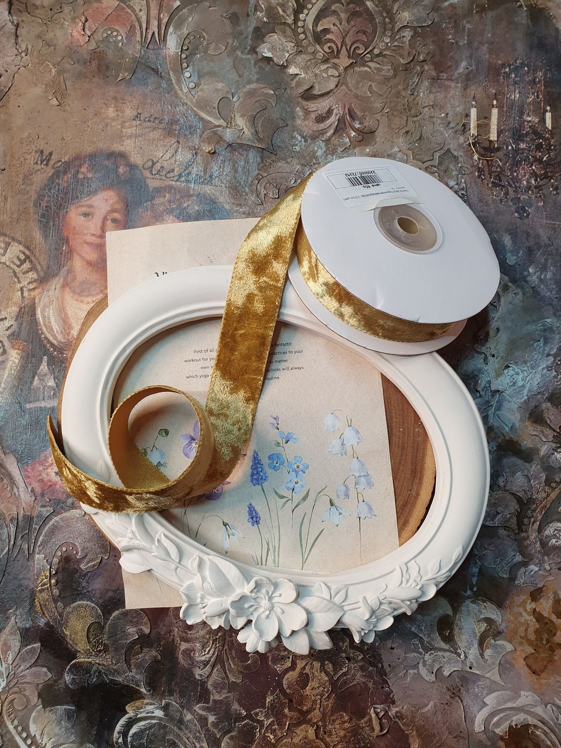 Лента двусторонняя велюр/атлас 2,5см цвет  золото 1м