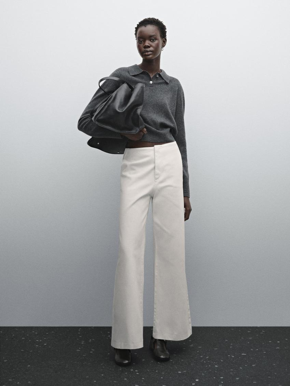 Massimo Dutti Трикотажный свитер из смесовой шерсти с воротником поло, антрацитово-серый