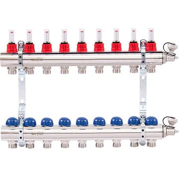 Коллектор Uni-Fitt 1"х3/4" 9 вых. из латуни с расходомерами и термостатическими вентилями 440E4309