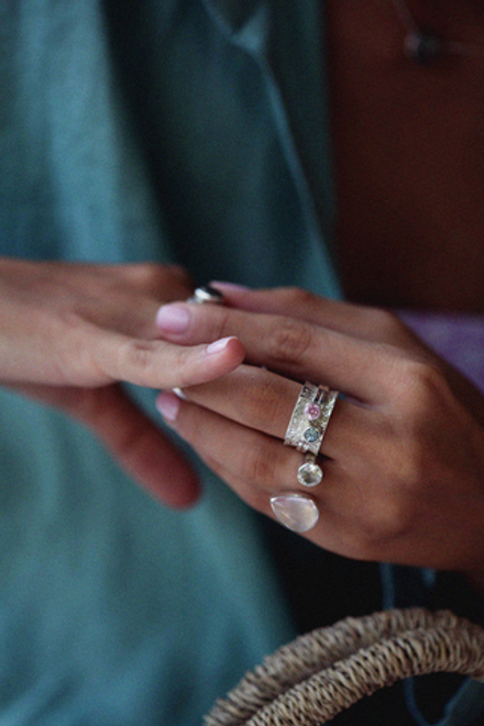 Кольцо «Мозаик» раф с голубым топазом и розовым цирконом