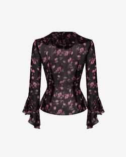 Блуза из принтованного шифона с воланами и завязками