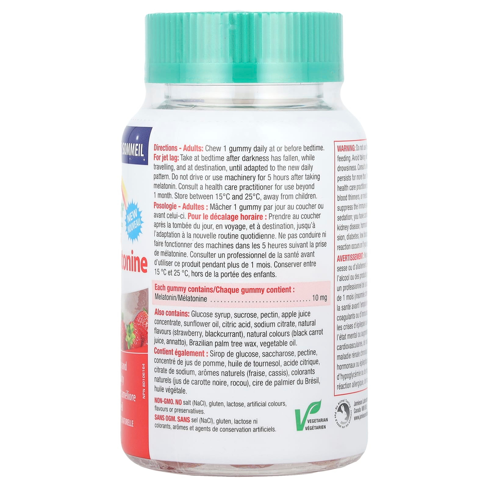 Jamieson Vitamins, Жевательные мармеладки с мелатонином, натуральная клубника, 10 мг, 45 вегетарианских жевательных таблеток